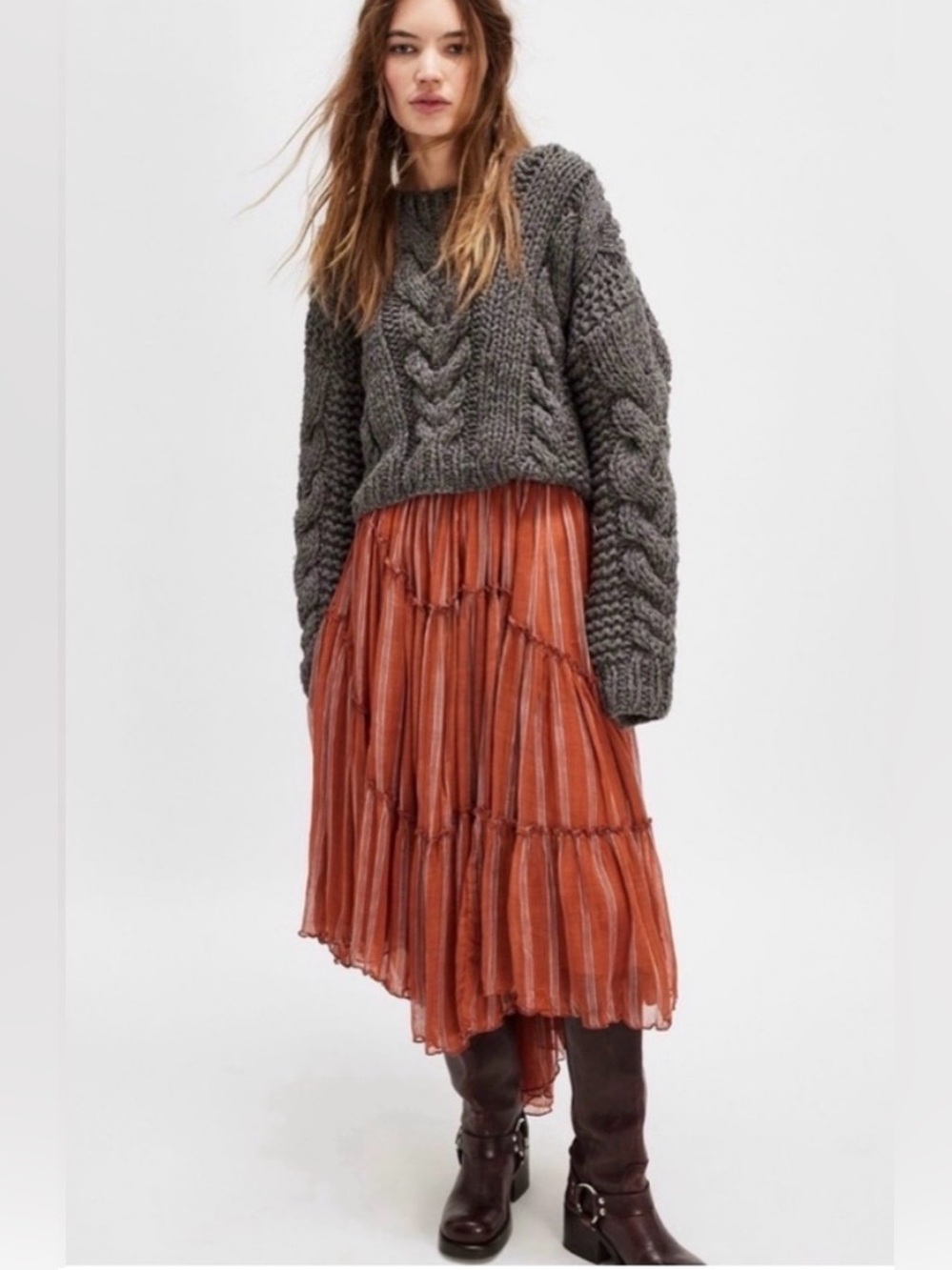NWOT Free People FP One FP One Ember Printed Midi Skirt in Terra Cotta